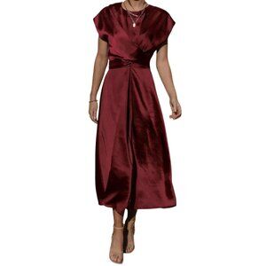 Pretty Garden Womens Satin Maxi Dress Med Bowknot Detail Burgundy Party Church
